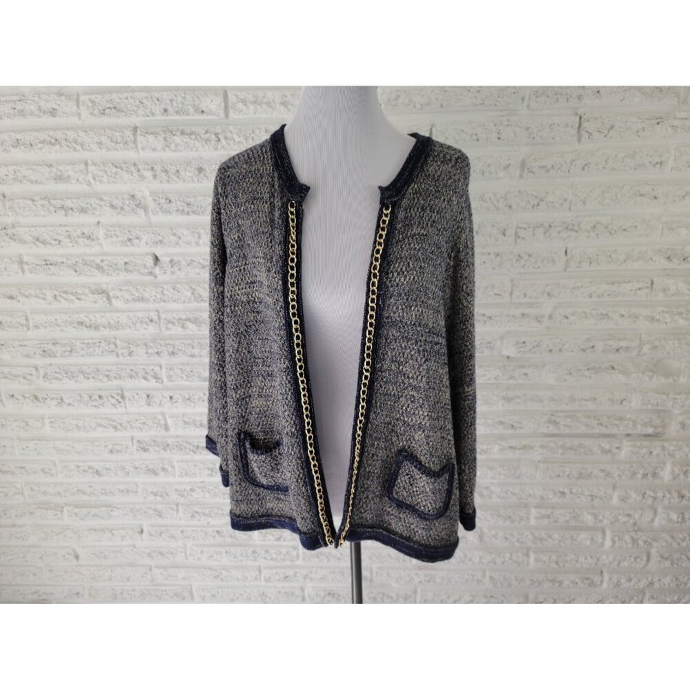 Roz & Ali Womens 2X Multicolor Metallic Open Front Cardigan Sweater Knit SWE73E